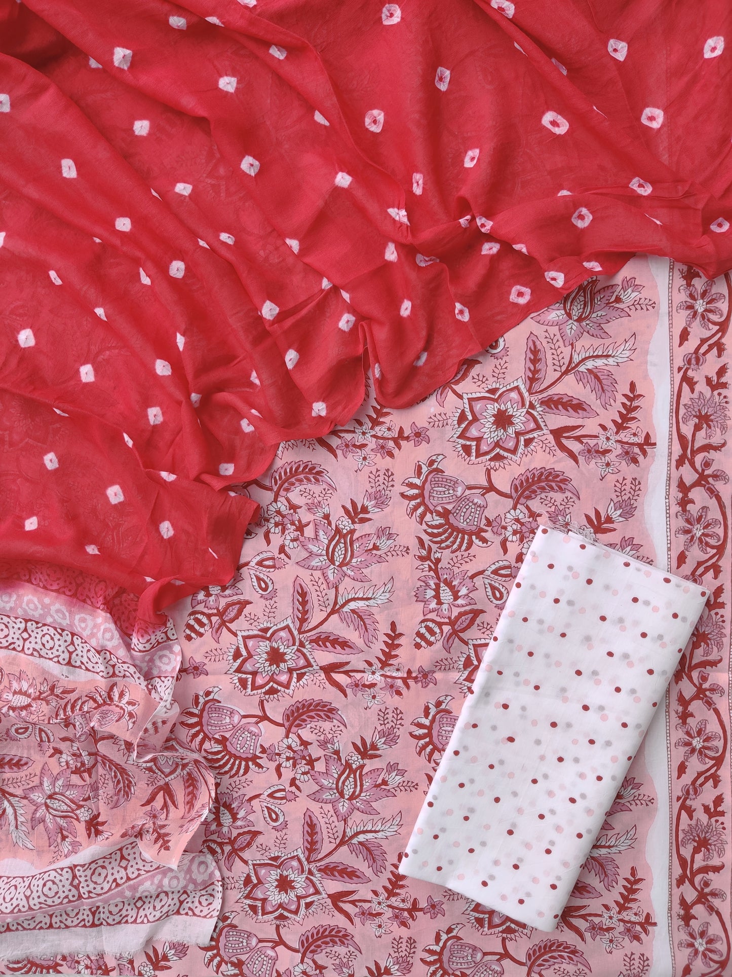 Hand Block Printed Cotton Suits with Mulmul Bandhej Dupatta
