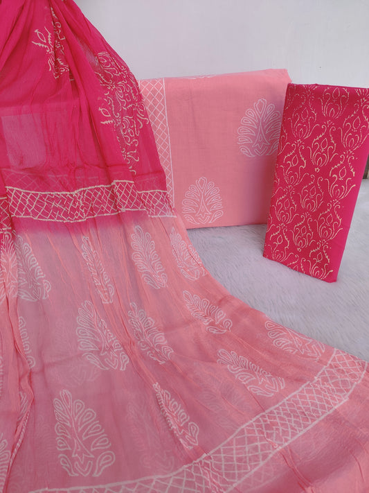 HAND BLOCK PRINTED COTTON SUIT WITH PURE CHIFFON DUPATTA