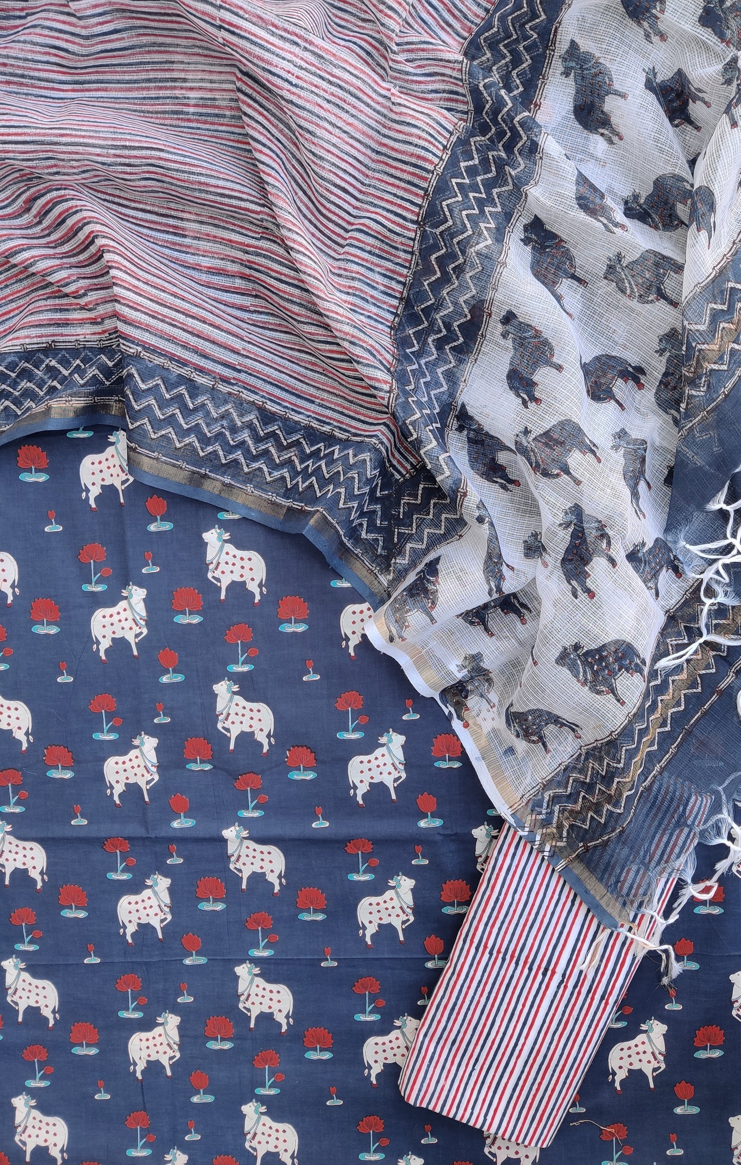 (PICHWAI) Printed Cotton Suit with Cotton Kota Doria dupatta