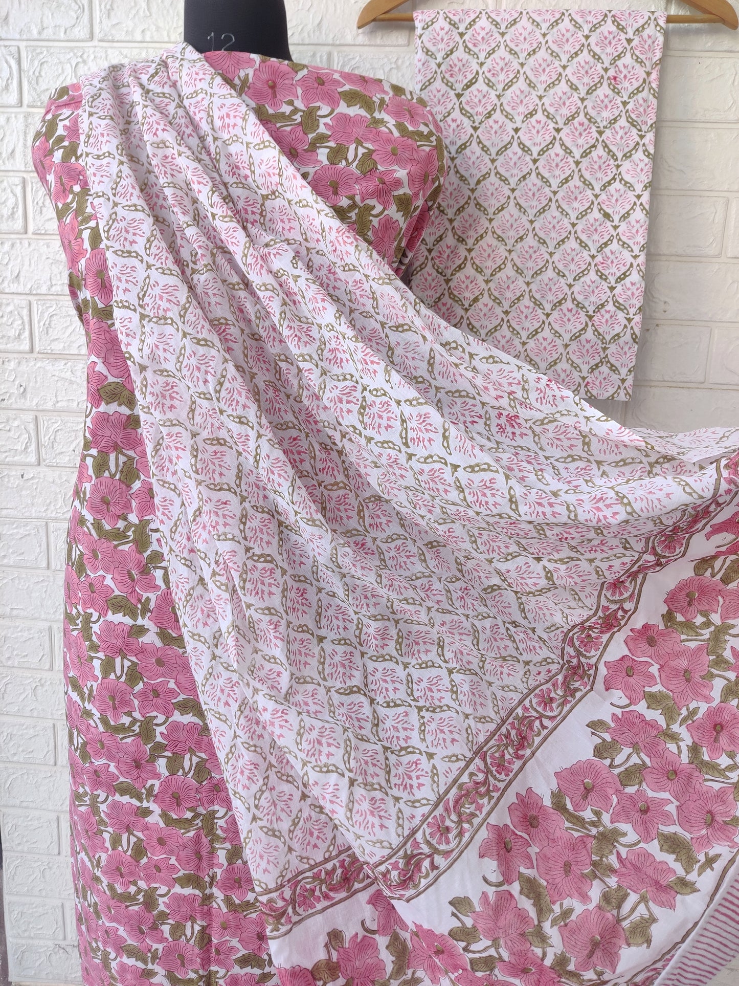 Hand Block Printed Cotton Suit With Mulmul Cotton Dupatta