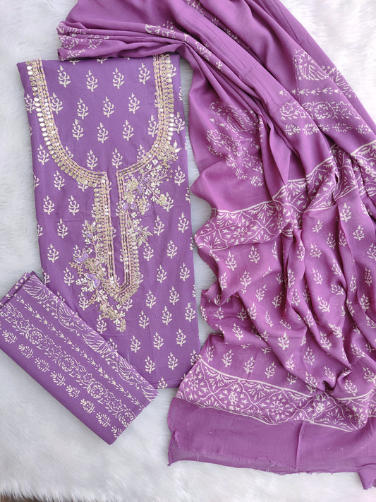 FLORAL PRINTED COTTON GOTA PATTI SUIT WITH COTTON DUPATTA