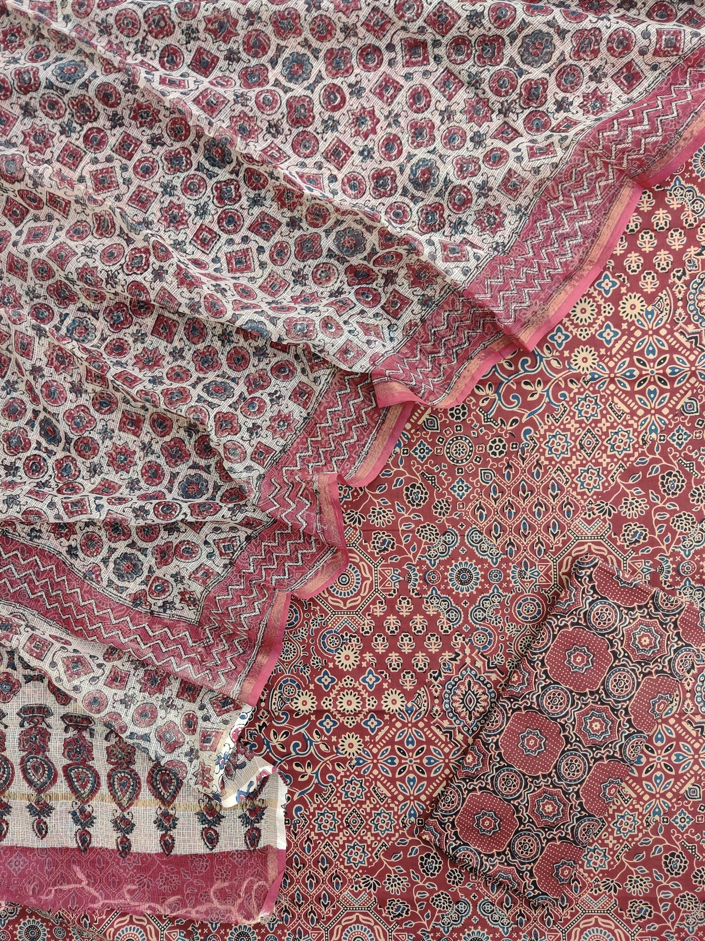 Ajrakh Printed Cotton Suit with Cotton Kota Doria dupatta