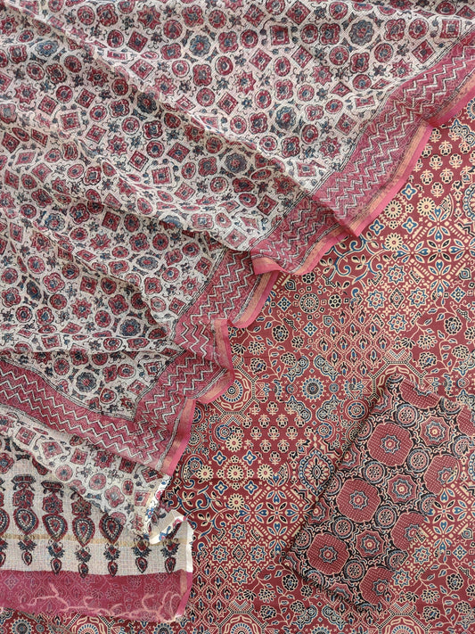 Ajrakh Printed Cotton Suit with Cotton Kota Doria dupatta