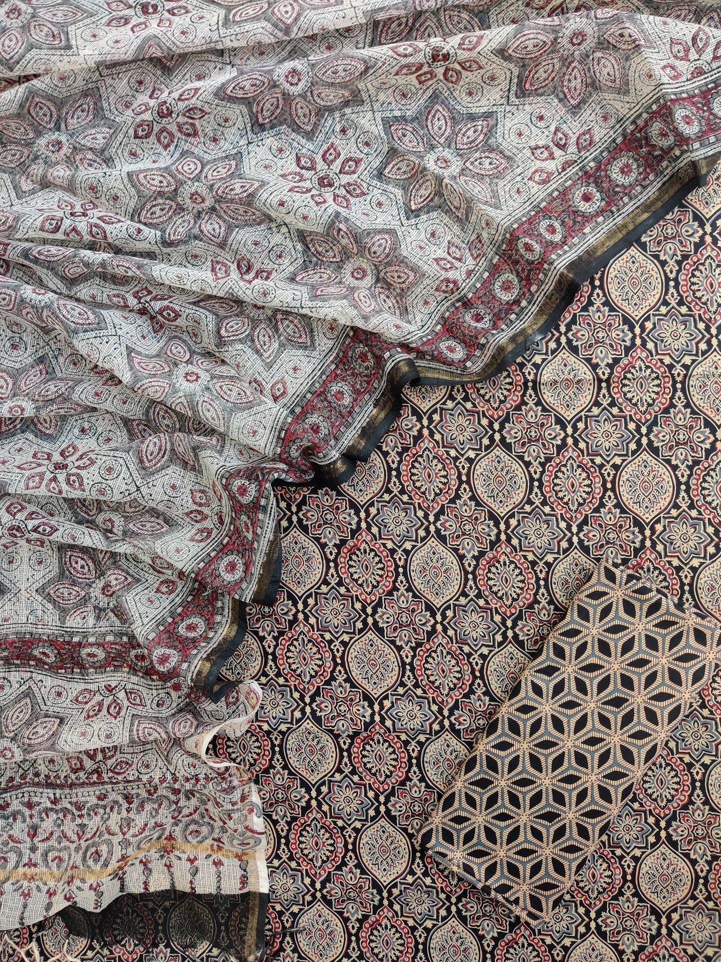 Ajrakh Printed Cotton Suit with Cotton Kota Doria dupatta