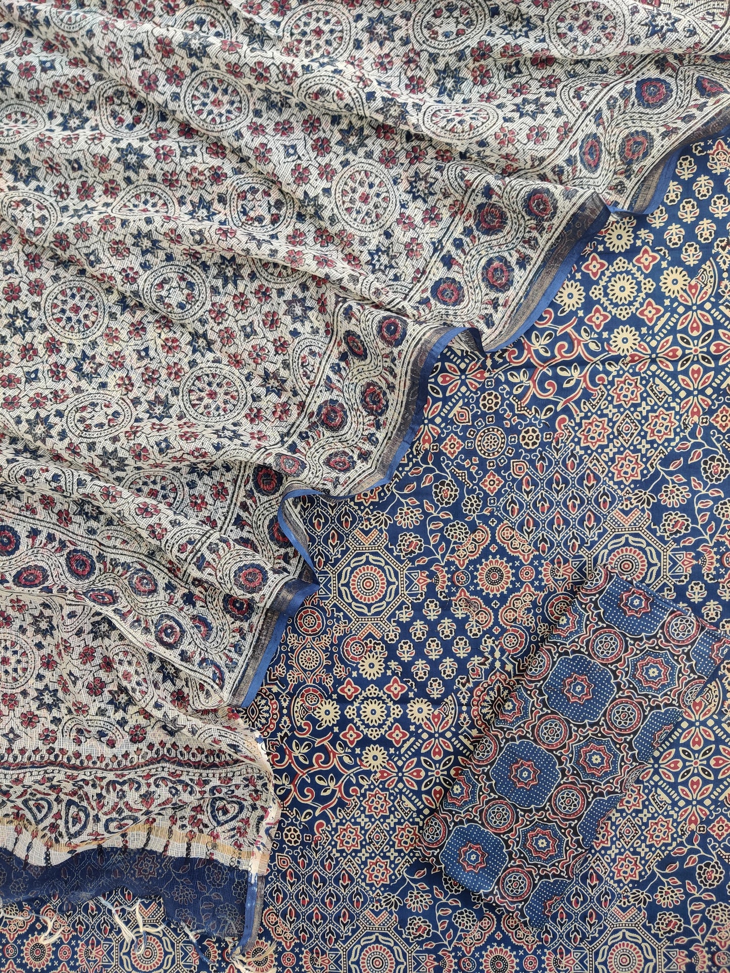 Ajrakh Printed Cotton Suit with Cotton Kota Doria dupatta