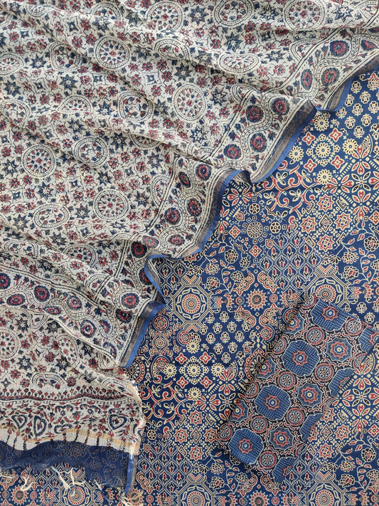 Ajrakh Printed Cotton Suit with Cotton Kota Doria dupatta