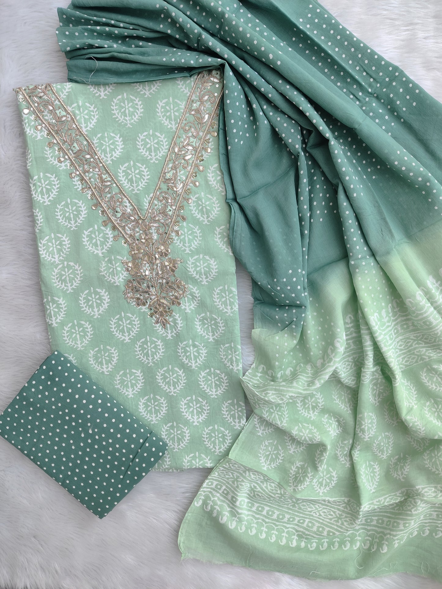 FLORAL PRINTED COTTON GOTA PATTI SUIT WITH COTTON DUPATTA