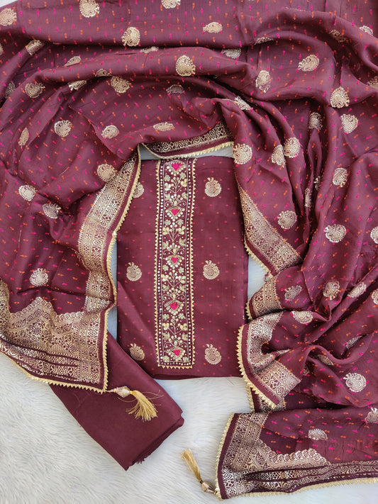 GOTA PATTI DOLA SILK SUIT SET WITH DOLA SILK DUPATTA