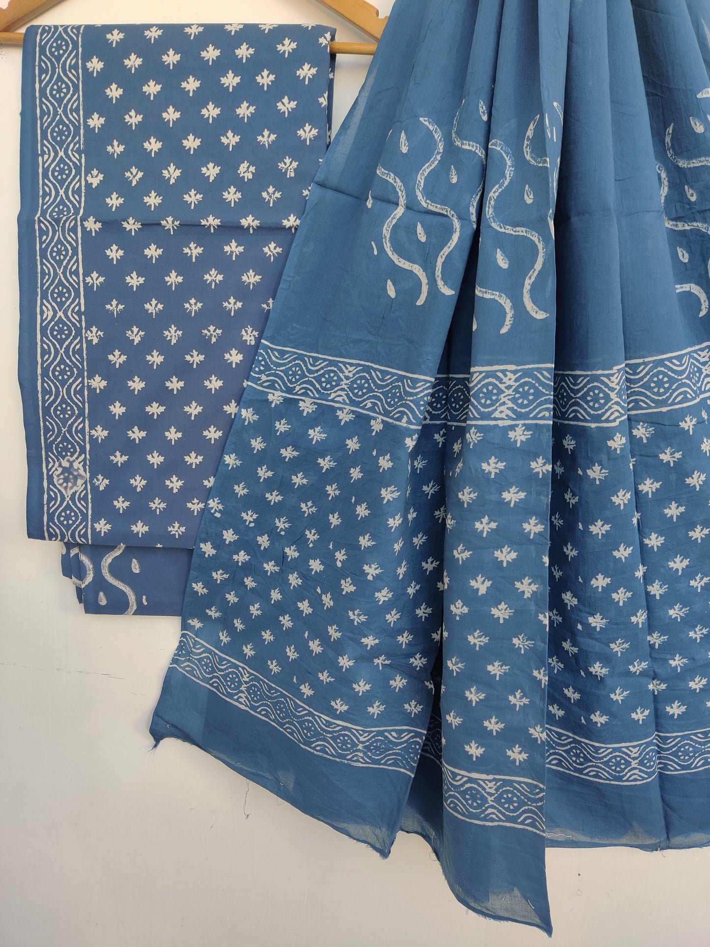 Hand Block Printed Cotton Suit With Mulmul Cotton Dupatta