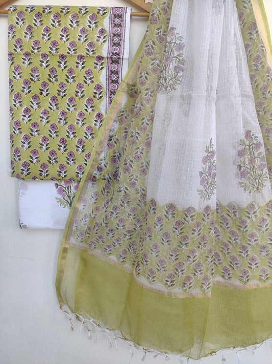 Hand Block Printed Cotton Suit with Cotton Kota Doria dupatta9