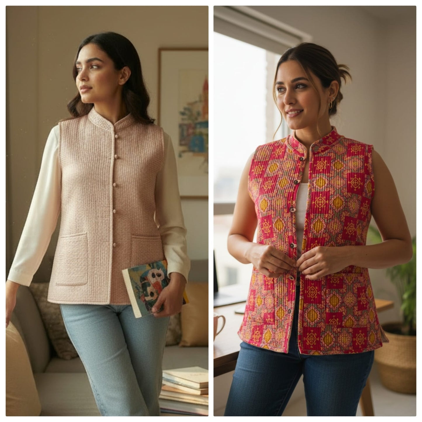 Jaipuri Reversible Quilted Cotton Sleeveless Jackets