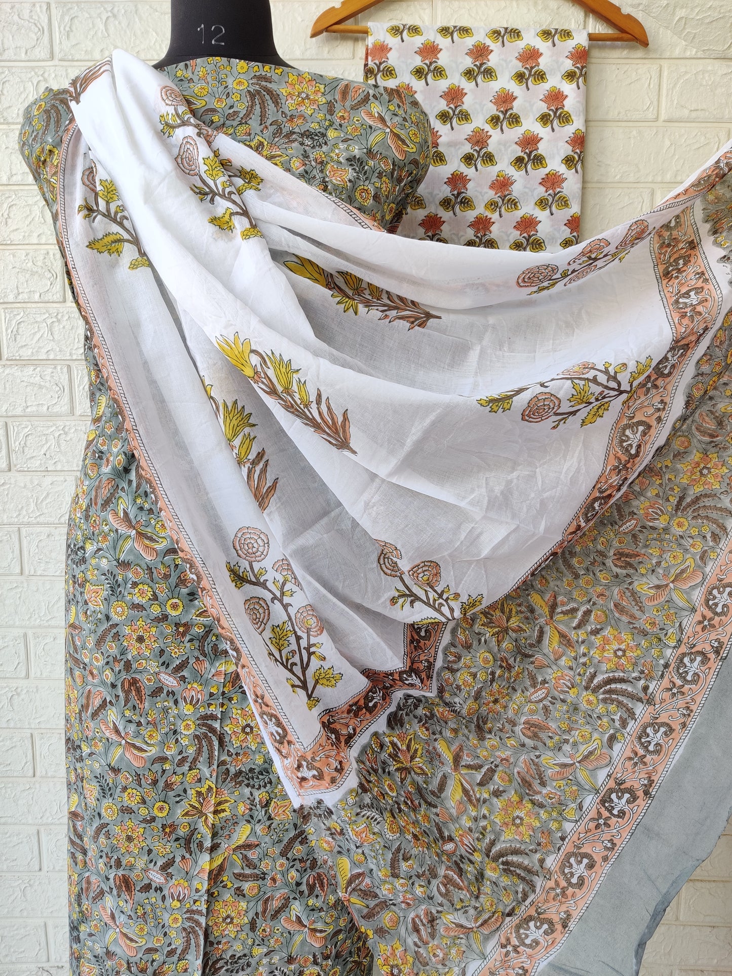 Hand Block Printed Cotton Suit With Mulmul Cotton Dupatta