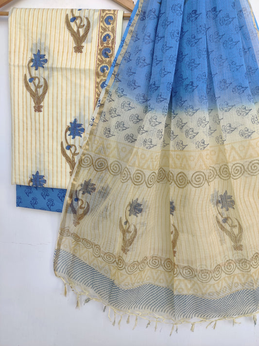 Hand Block Printed Cotton Suit with Cotton Kota Doria dupatta9