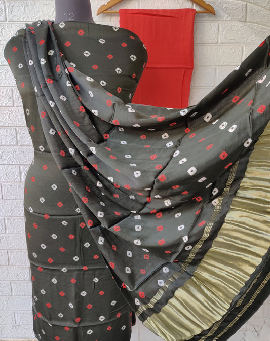 (SALE) Bandhej Modal Silk Suit with Modal Silk Lagdi Patta Dupatta