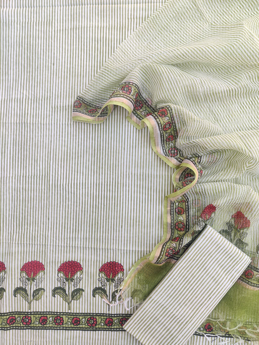 (BOOTA) Hand Block Printed Cotton Suit with Cotton Kota Doria dupatta