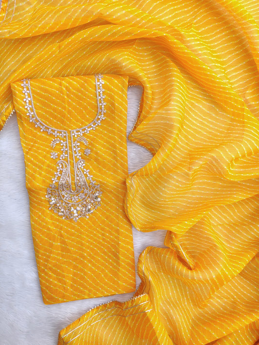 Kota Doria Gota Patti neck work Kurta with Kota Doria dupatta (NO BOTTOM)