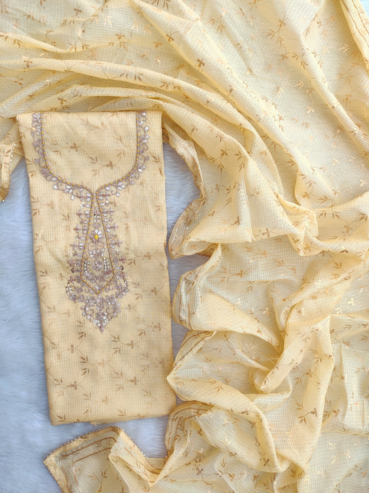 Kota Doria Gota Patti neck work Kurta with Kota Doria dupatta (NO BOTTOM)