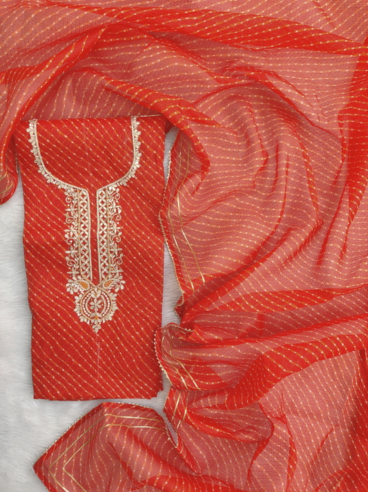 Kota Doria Gota Patti neck work Kurta with Kota Doria dupatta* (NO BOTTOM)