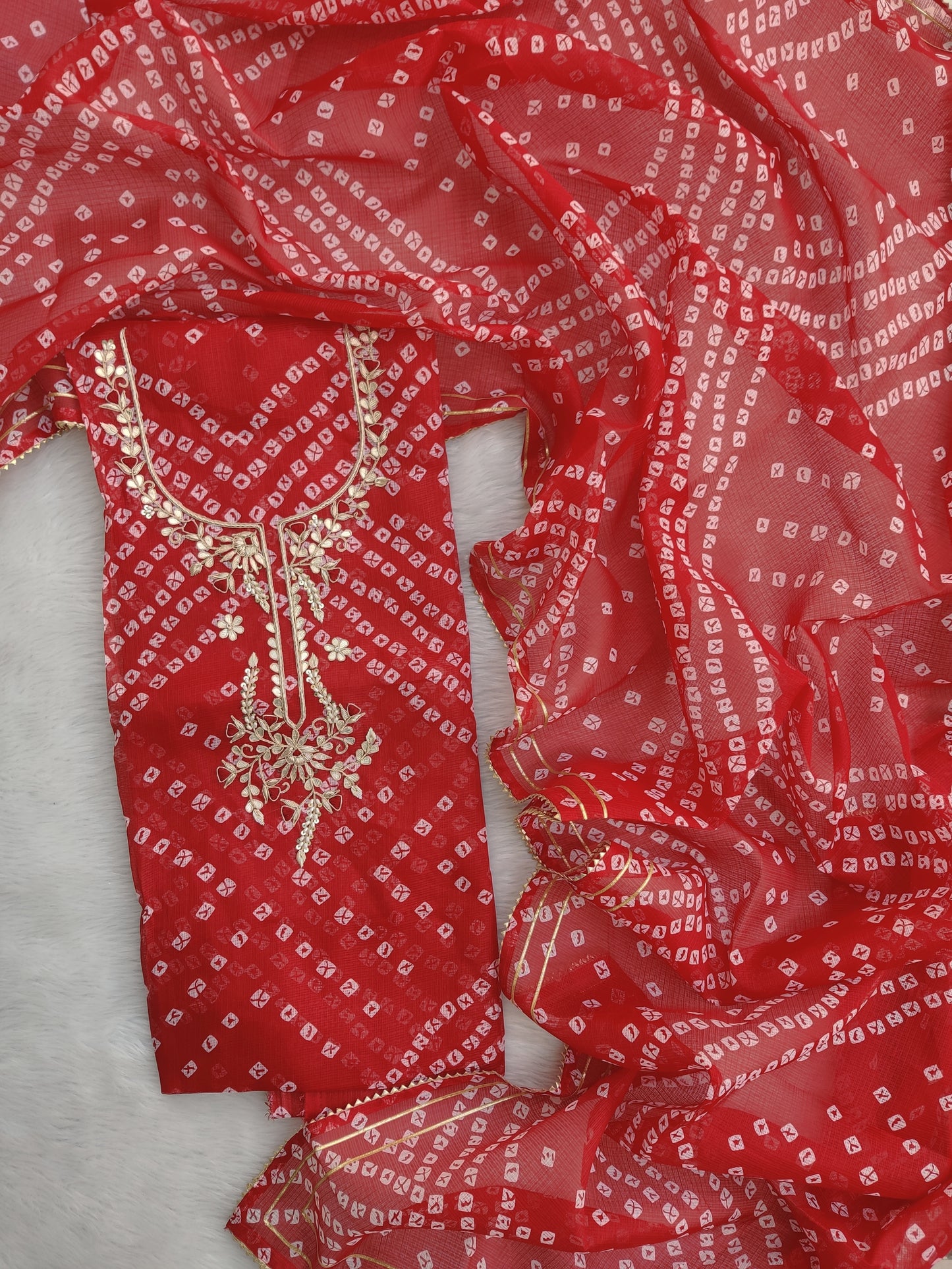 Kota Doria Gota Patti neck work Kurta with Kota Doria dupatta (NO BOTTOM)