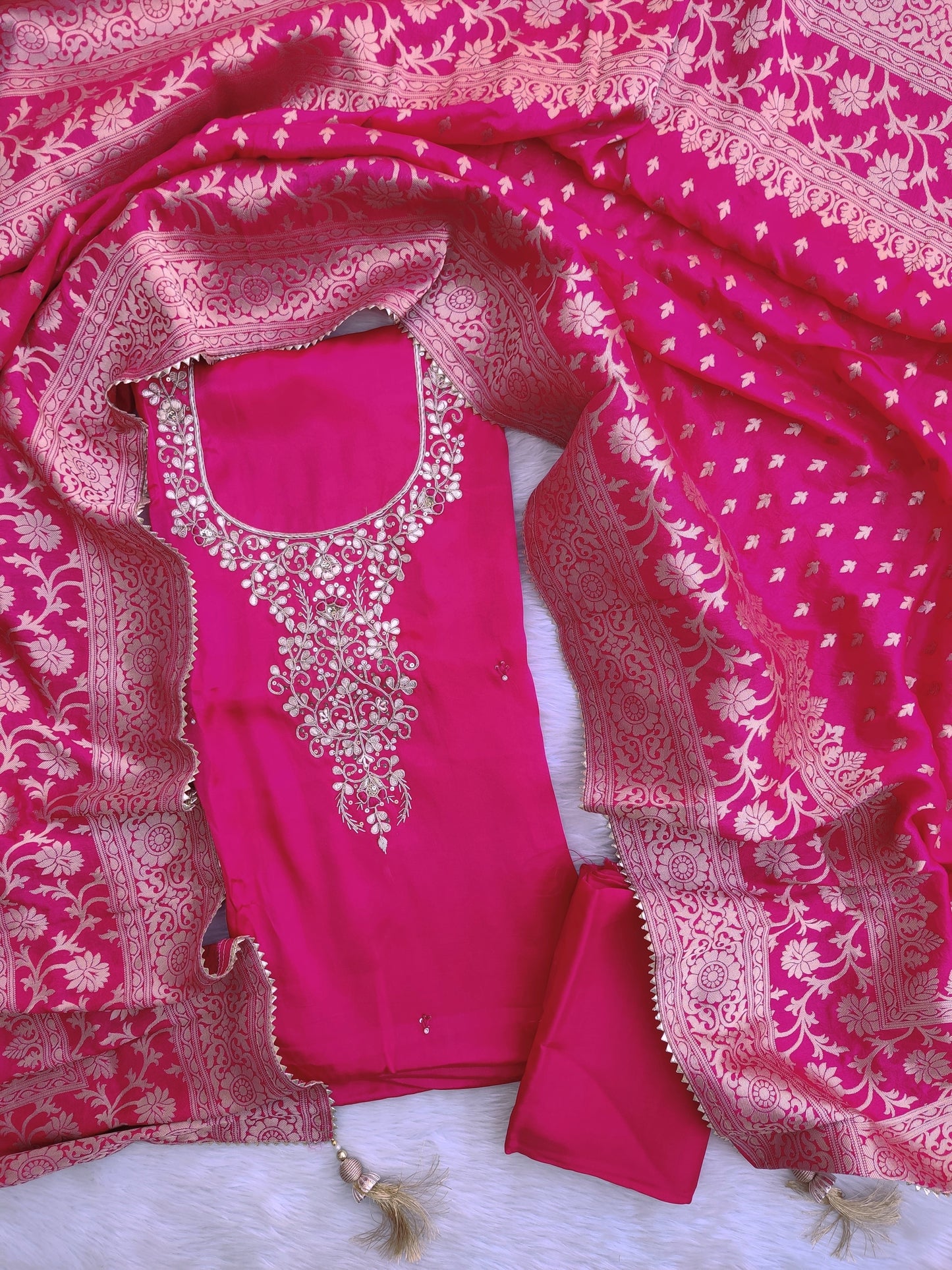 GAJI SILK GOTA PATTI SUIT WITH GAJI SILK DUPATTA