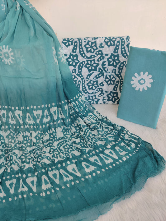 BATIK COTTON SUIT WITH PURE CHIFFON DUPATTA