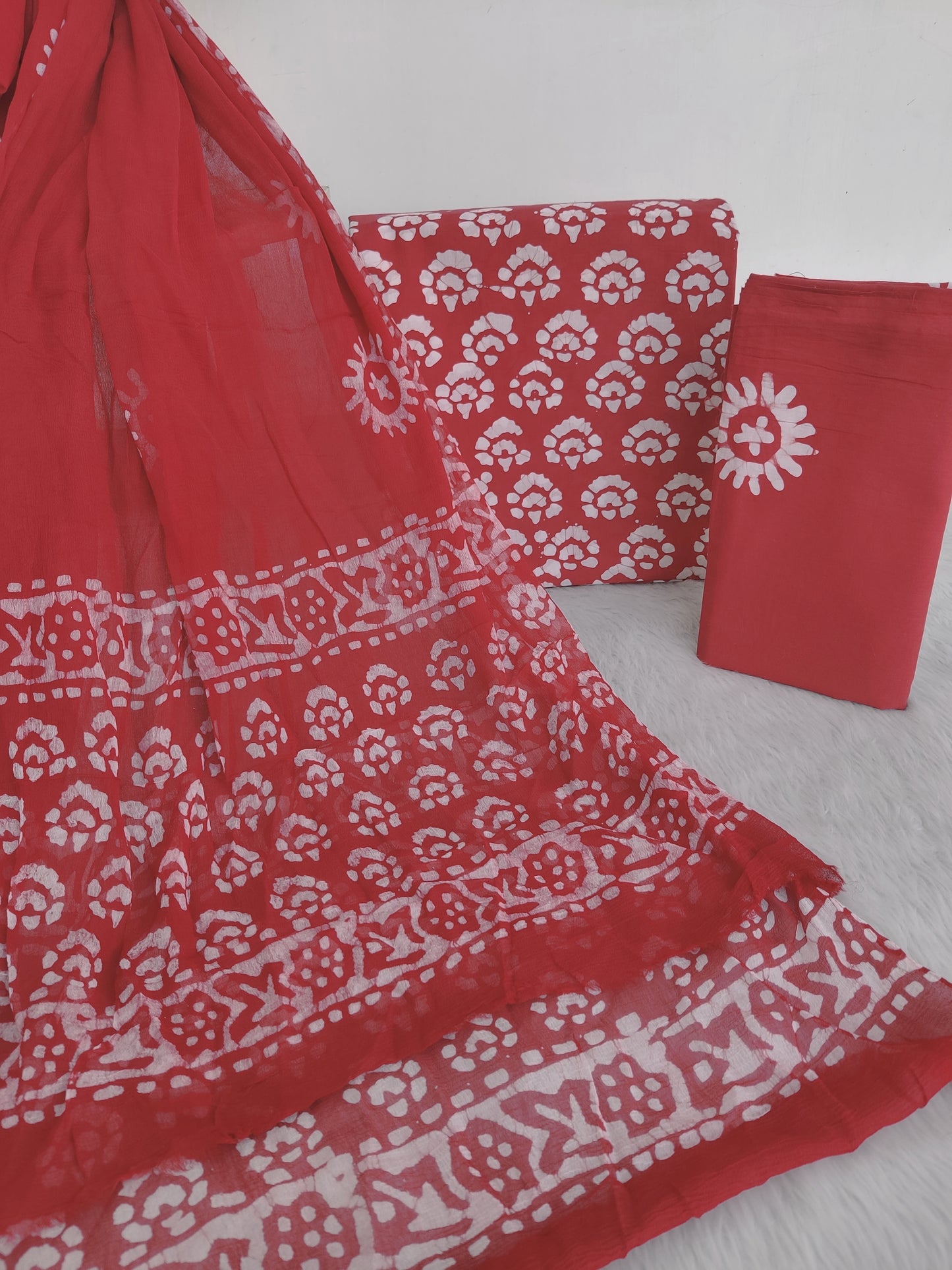 BATIK COTTON SUIT WITH PURE CHIFFON DUPATTA