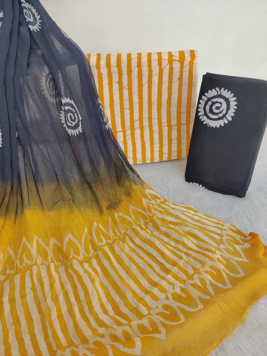 BATIK COTTON SUIT WITH PURE CHIFFON DUPATTA