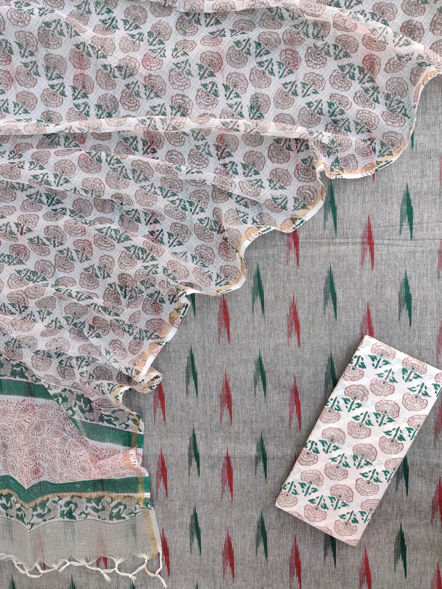 Handloom Weave Ikat Suit with Kota Doria Dupatta