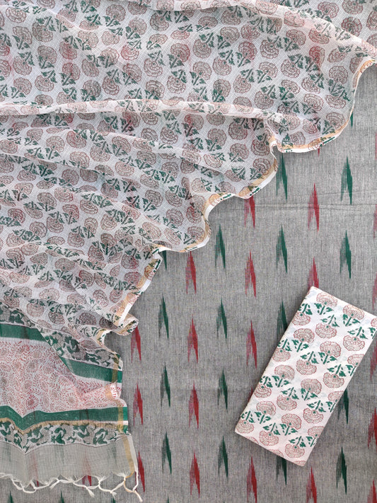 Handloom Weave Ikat Suit with Kota Doria Dupatta