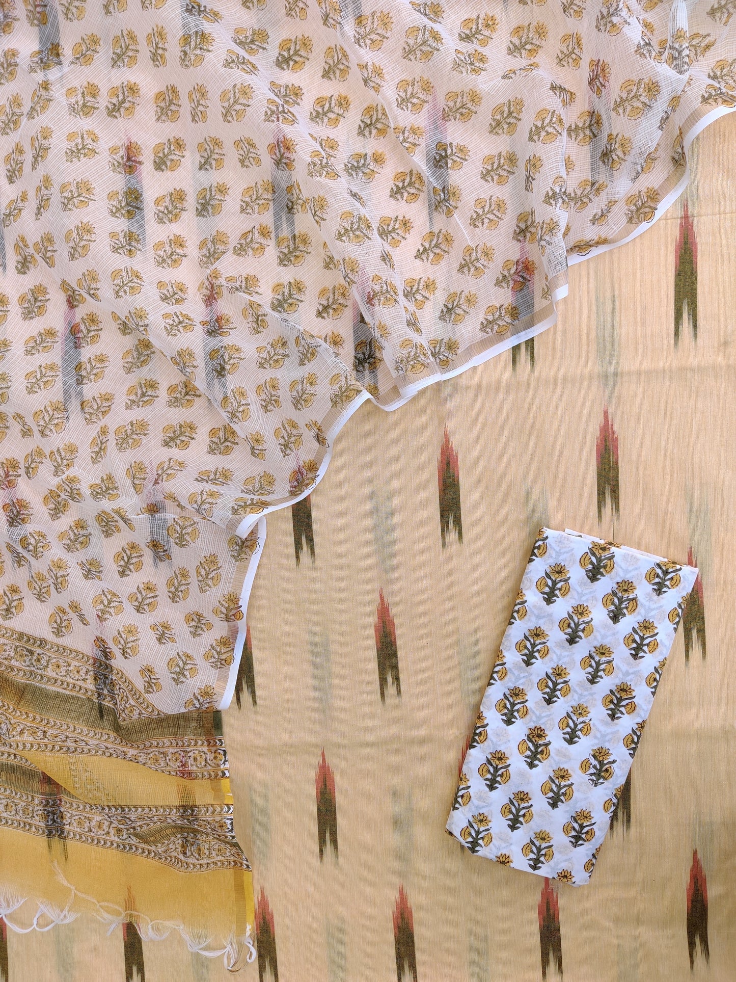 Handloom Weave Ikat Suit with Kota Doria Dupatta