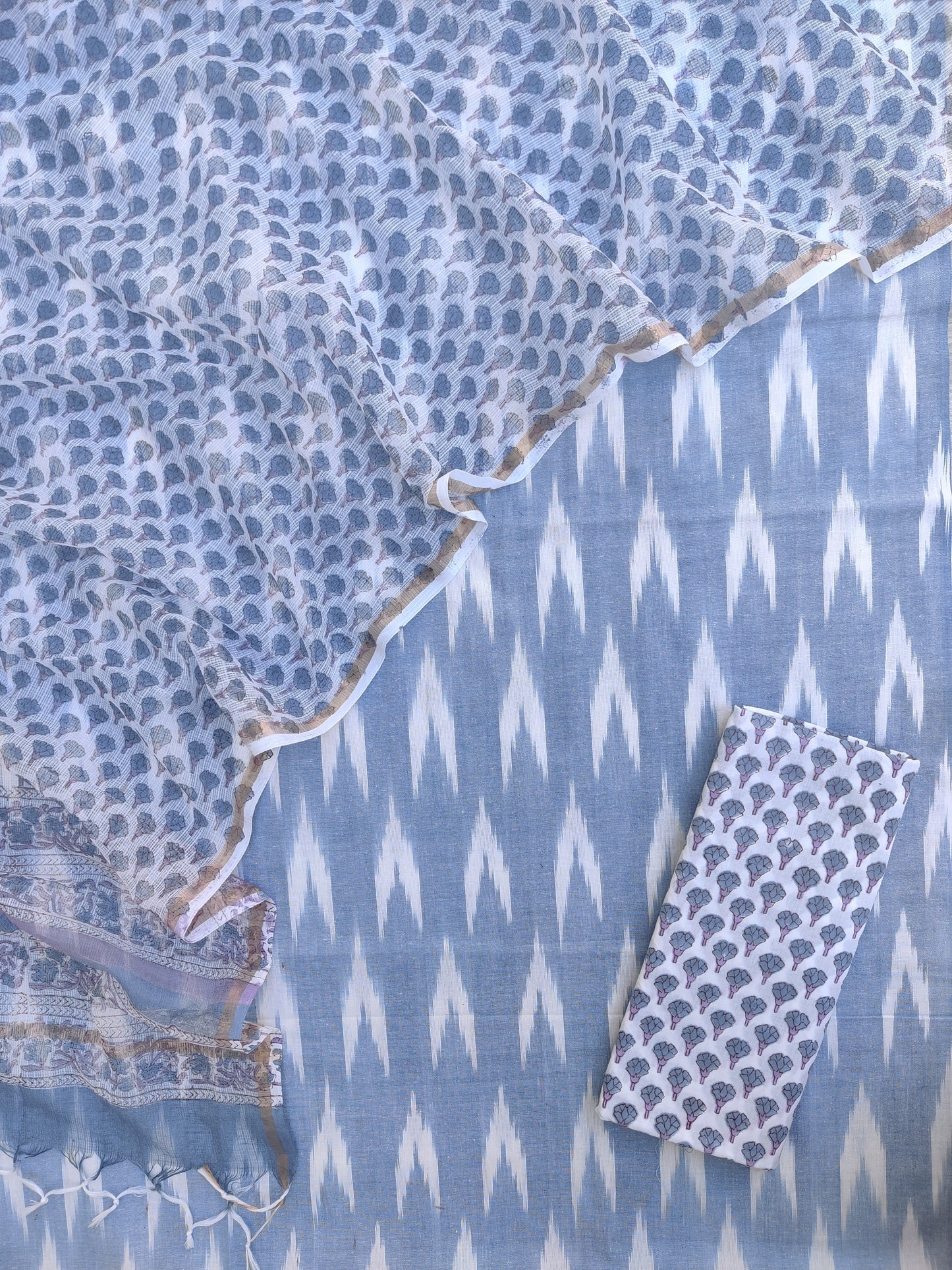 Handloom Weave Ikat Suit with Kota Doria Dupatta