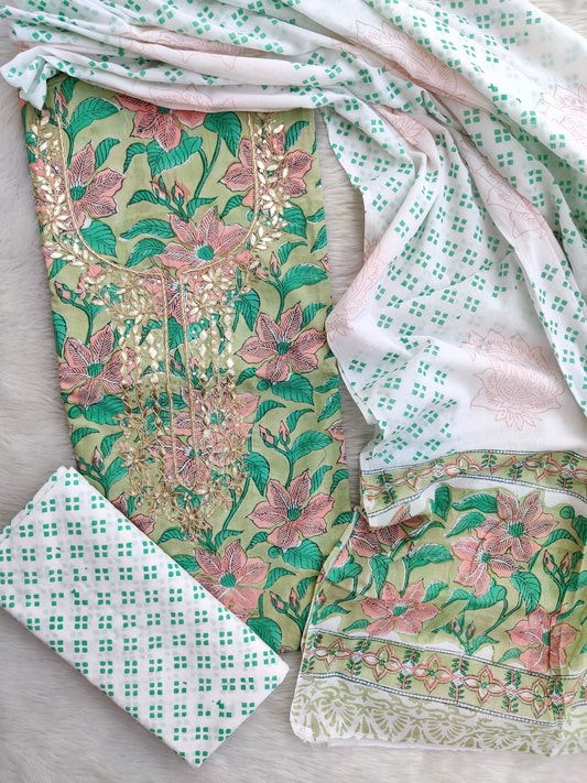 (SALE) FLORAL PRINTED COTTON GOTA PATTI SUIT WITH COTTON DUPATTA