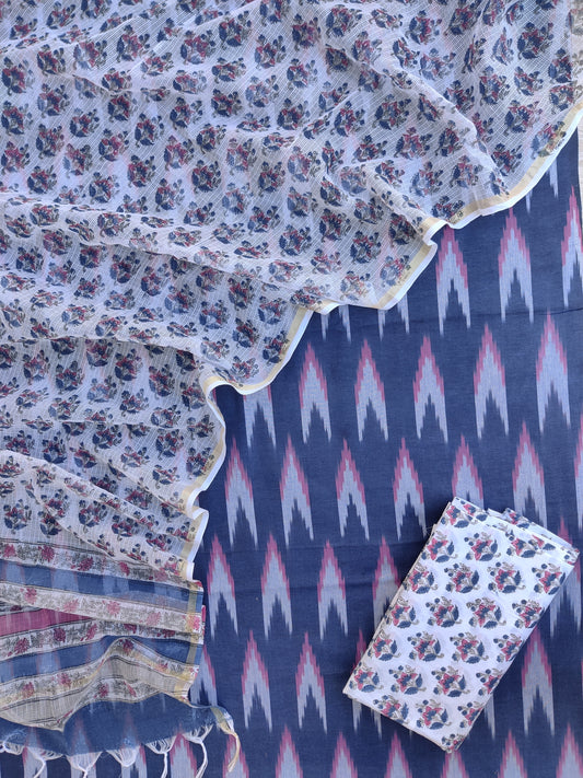 Handloom Weave Ikat Suit with Kota Doria Dupatta