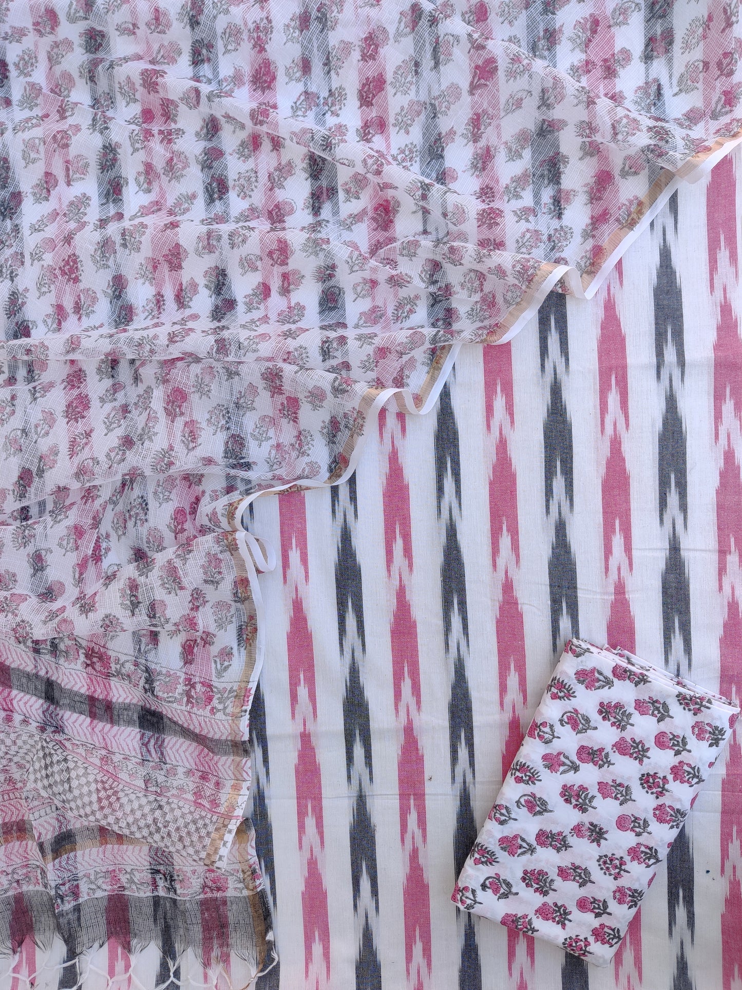 Handloom Weave Ikat Suit with Kota Doria Dupatta
