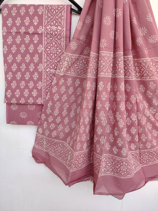Cotton Block Printed Cotton Suit with mulmul cotton Dupatta