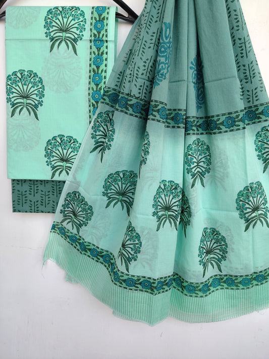 Cotton Block Printed Cotton Suit with mulmul cotton Dupatta