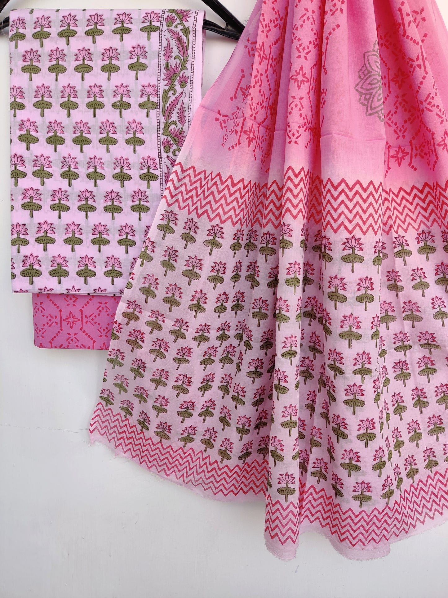 Cotton Block Printed Cotton Suit with mulmul cotton Dupatta