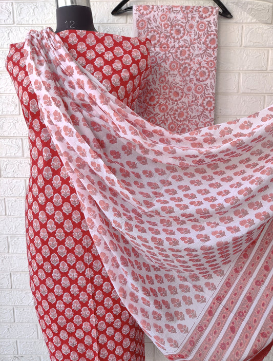 Cotton Block Printed Cotton Suit with mulmul cotton Dupatta