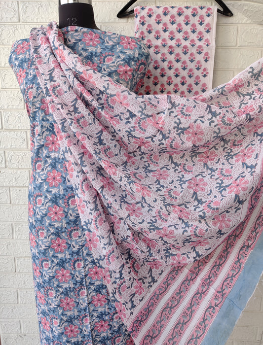 Cotton Block Printed Cotton Suit with mulmul cotton Dupatta