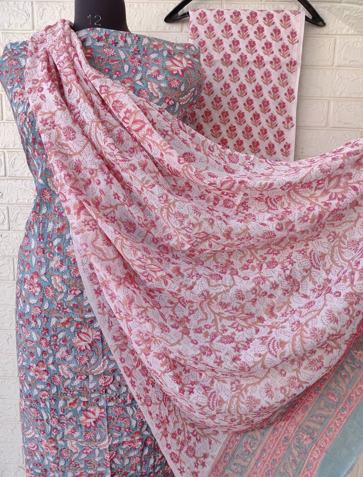 Cotton Block Printed Cotton Suit with mulmul cotton Dupatta
