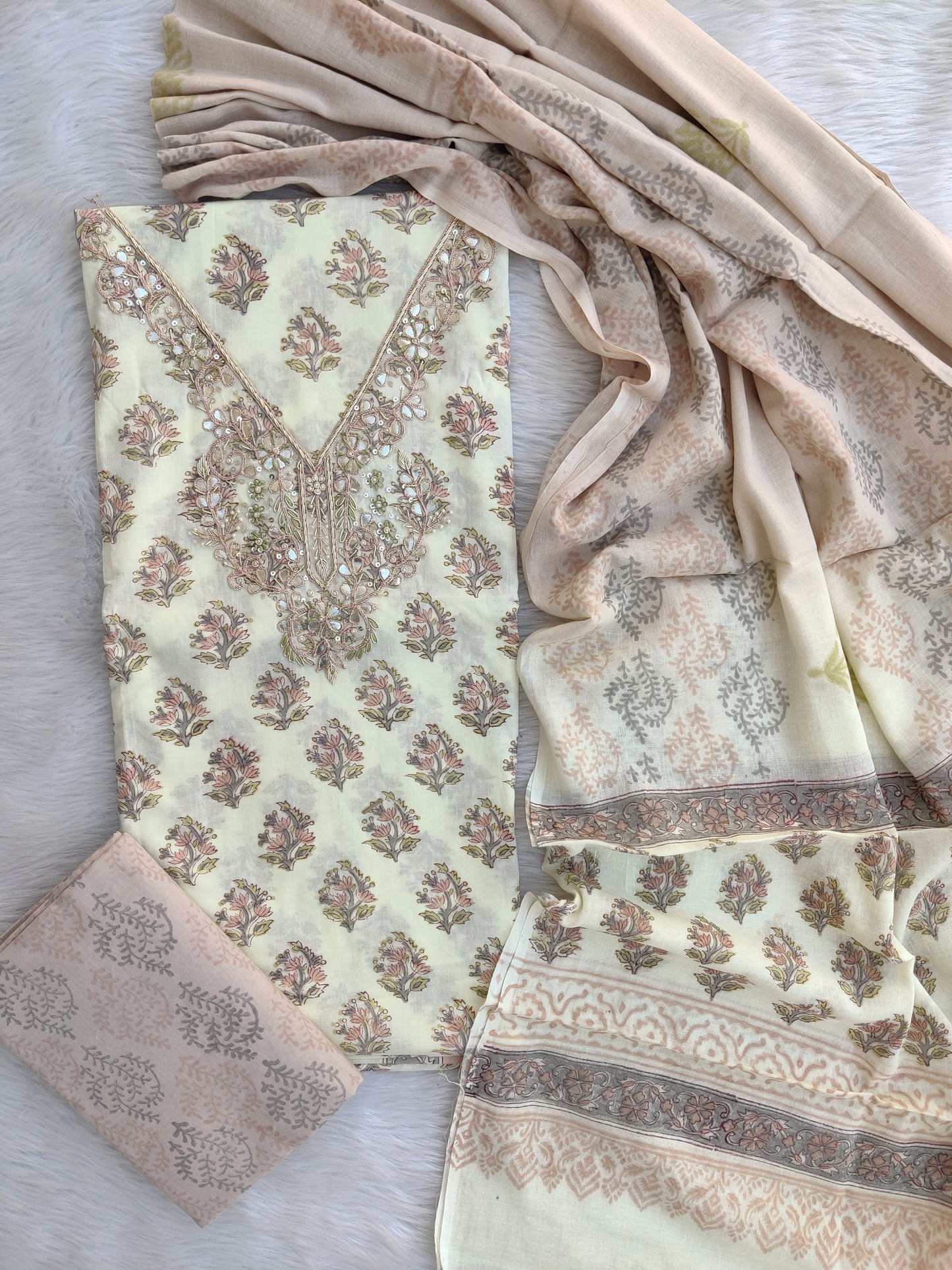 FLORAL PRINTED COTTON GOTA PATTI SUIT WITH COTTON DUPATTA