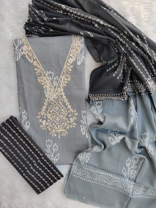 FLORAL PRINTED COTTON GOTA PATTI SUIT WITH COTTON DUPATTA