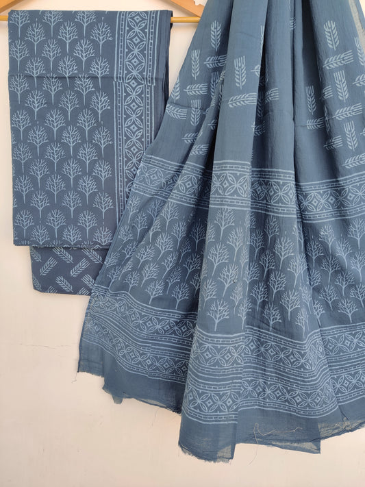 Discharge Cotton Block Printed Cotton Suit with mulmul cotton Dupatta