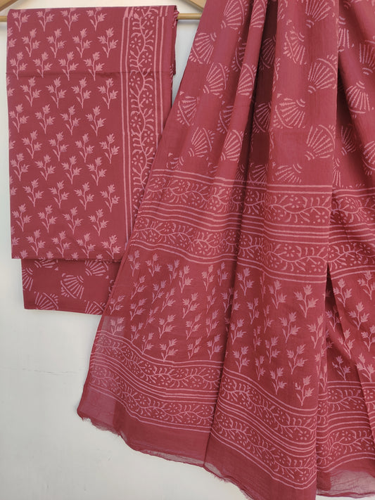 Discharge Cotton Block Printed Cotton Suit with mulmul cotton Dupatta