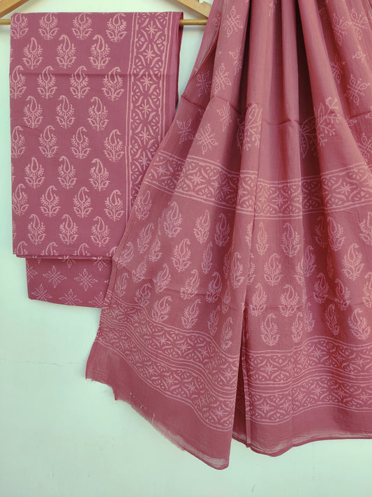 Discharge Cotton Block Printed Cotton Suit with mulmul cotton Dupatta