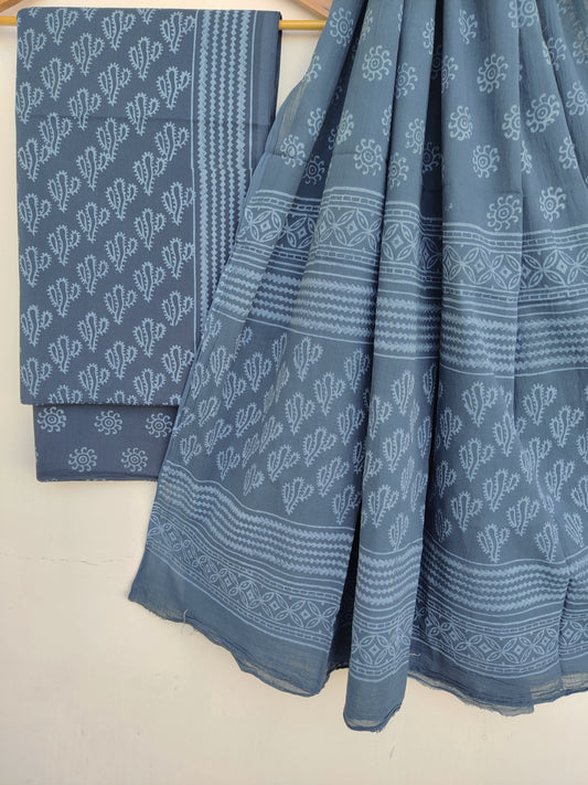 Discharge Cotton Block Printed Cotton Suit with mulmul cotton Dupatta