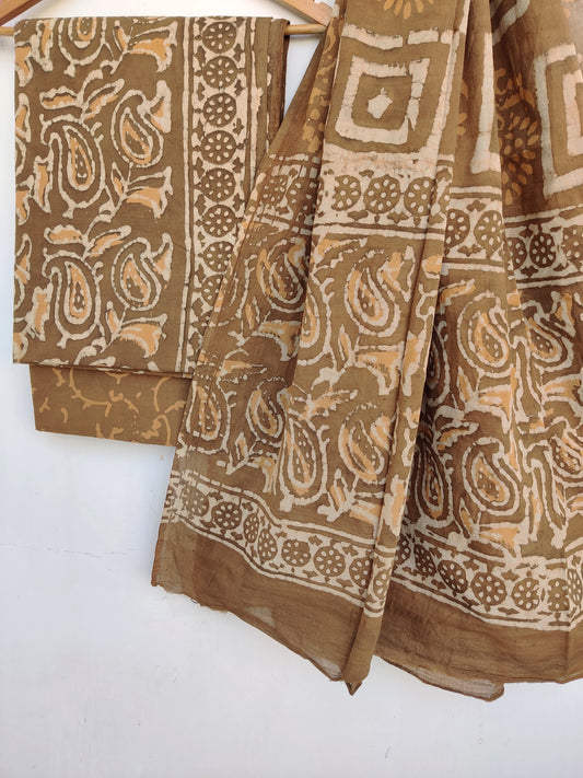 Dabu Hand Block Printed Cotton Suit With Mulmul Cotton Dupatta