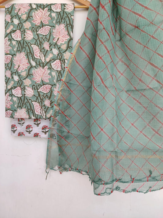 BLOCK PRINTED COTTON SUIT WITH LEHRIYA KOTA DORIA DUPATTA1