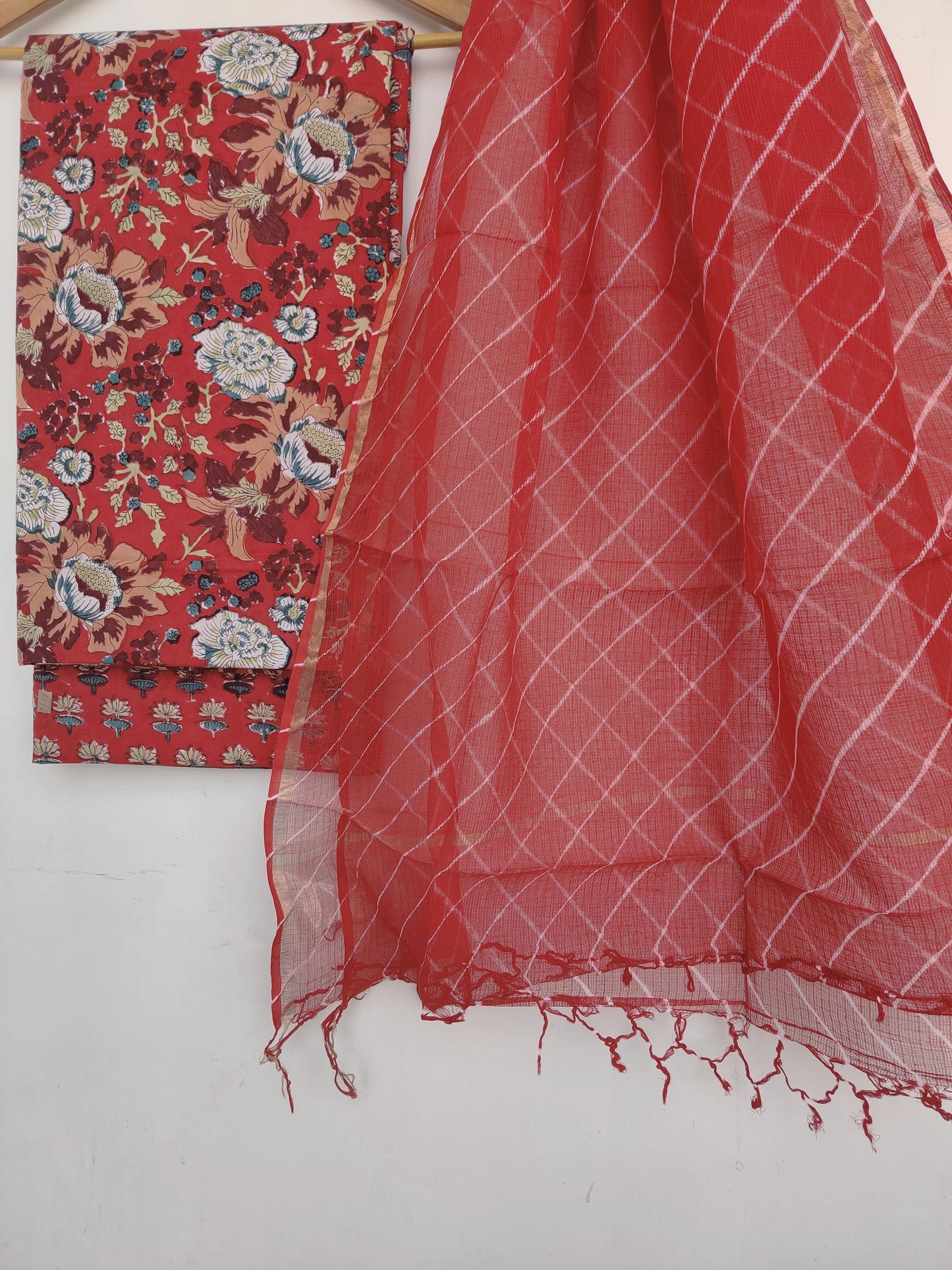 BLOCK PRINTED COTTON SUIT WITH LEHRIYA KOTA DORIA DUPATTA1