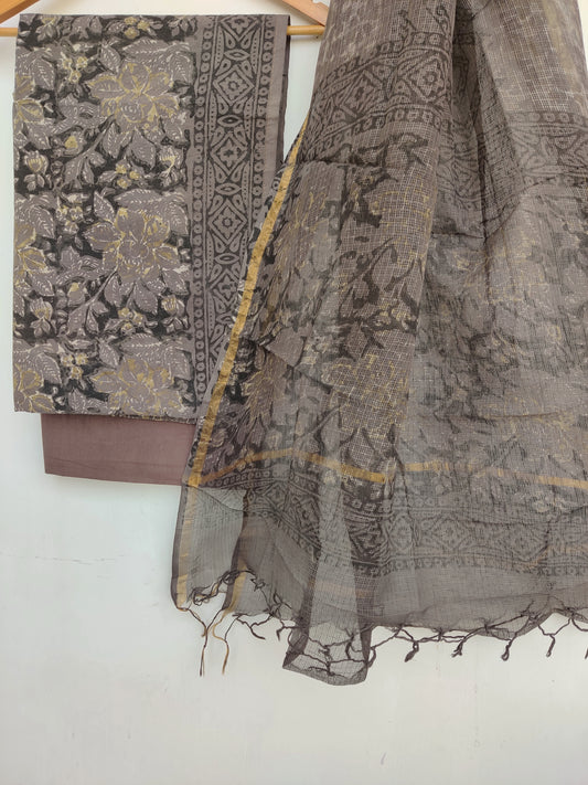 (VANASPATI) Block Printed Cotton Suit with Cotton Kota Doria dupattaa